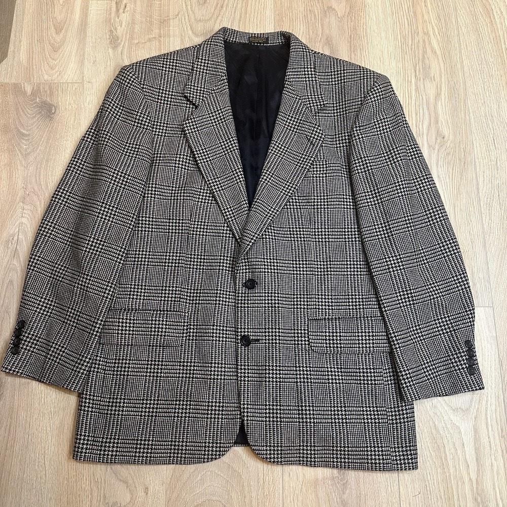 VTG Oscar De La Renta Tweed Gray Brown Wool Cashmere Plaid Blazer Sport Coat 42R